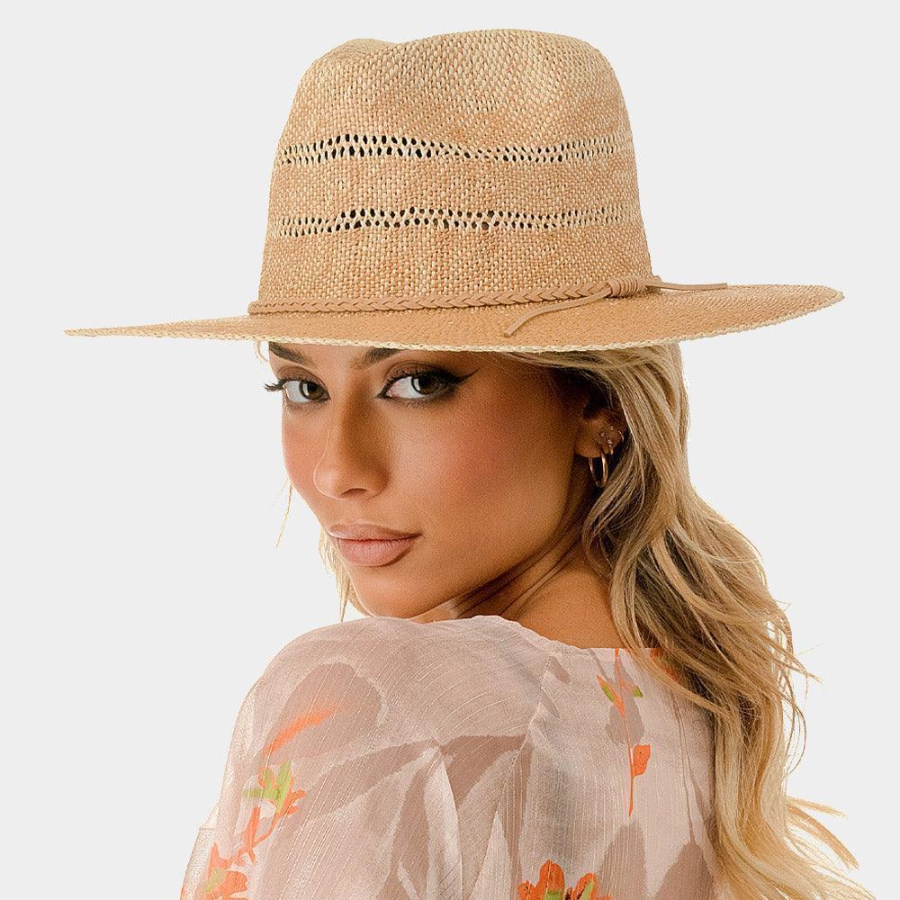 Braided Trim Woven Straw Fedora Hat - Jewelry Store by Erik Rayo