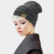 Load image into Gallery viewer, Solid Knitted Hashtag Beanie Hat
