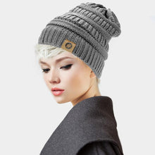 Load image into Gallery viewer, Solid Knitted Hashtag Beanie Hat
