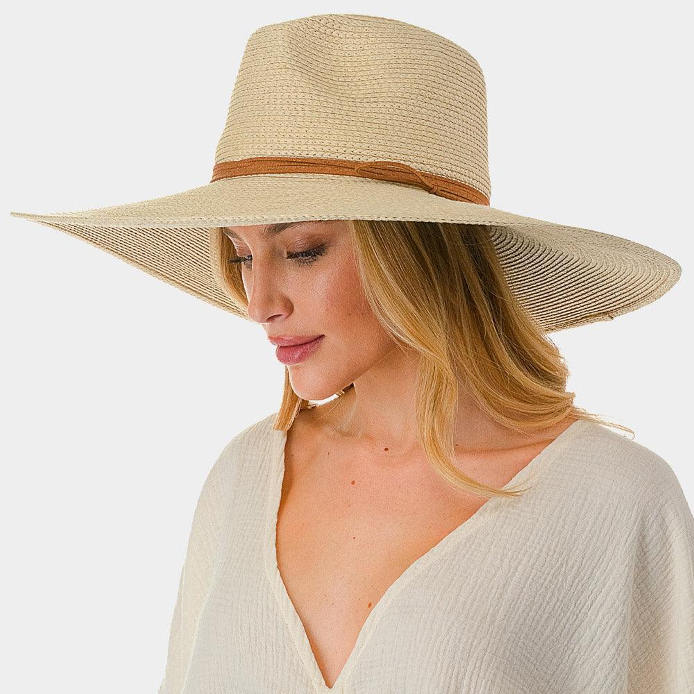 Tie Trim Woven Straw Hat