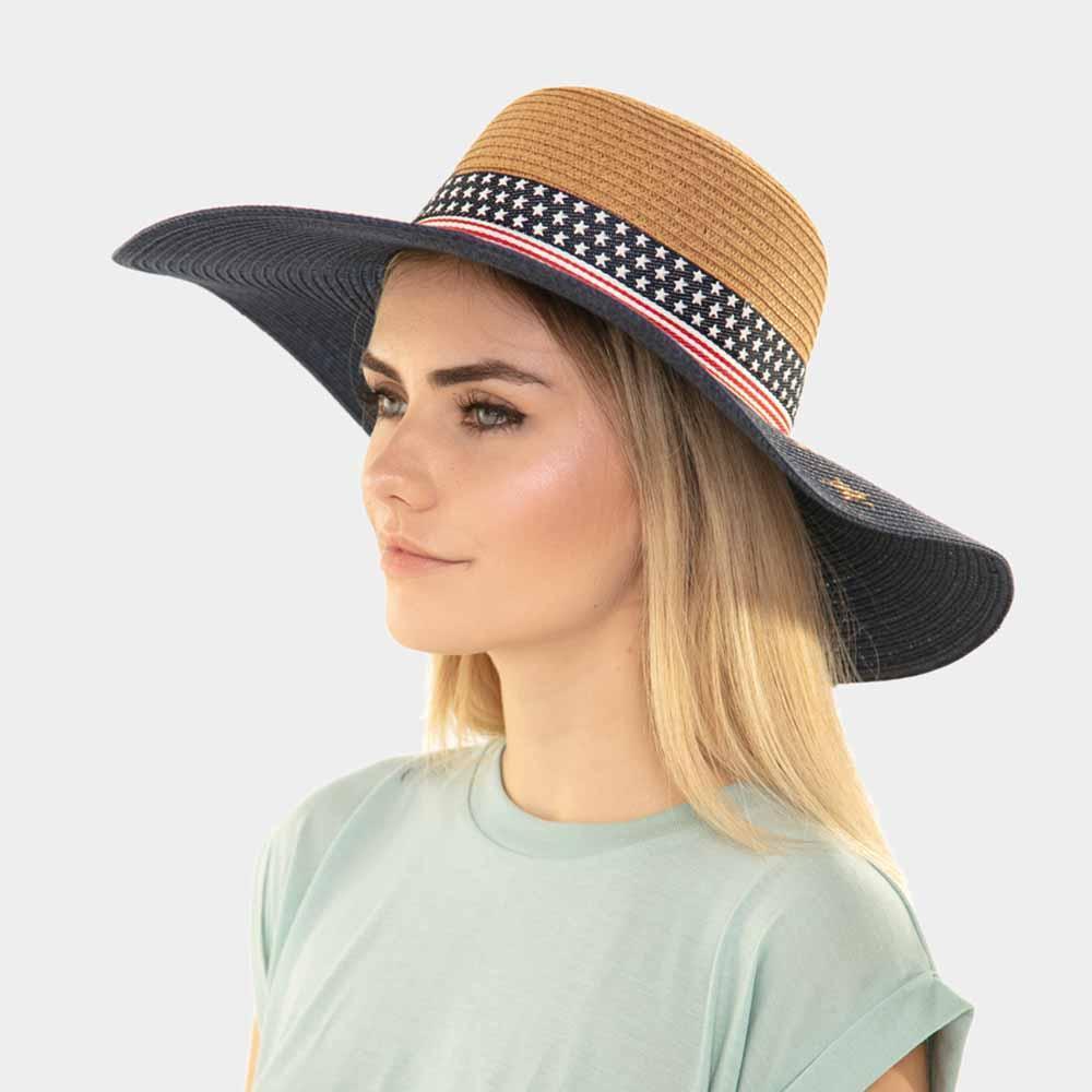 American Flag Floppy Summer Sun Hat - Jewelry Store by Erik Rayo