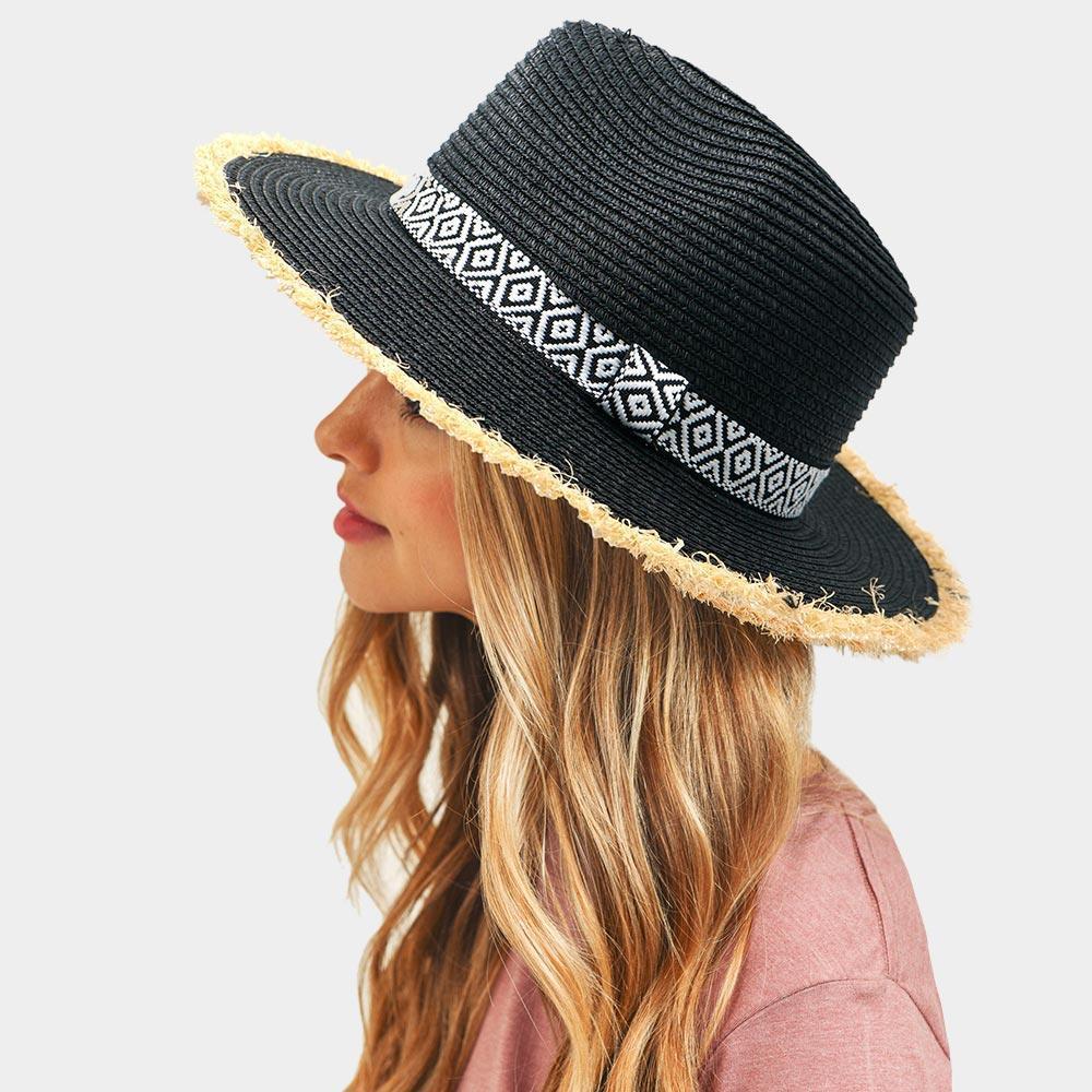 Frayed Trim Aztec Straw Hat - Jewelry Store by Erik Rayo