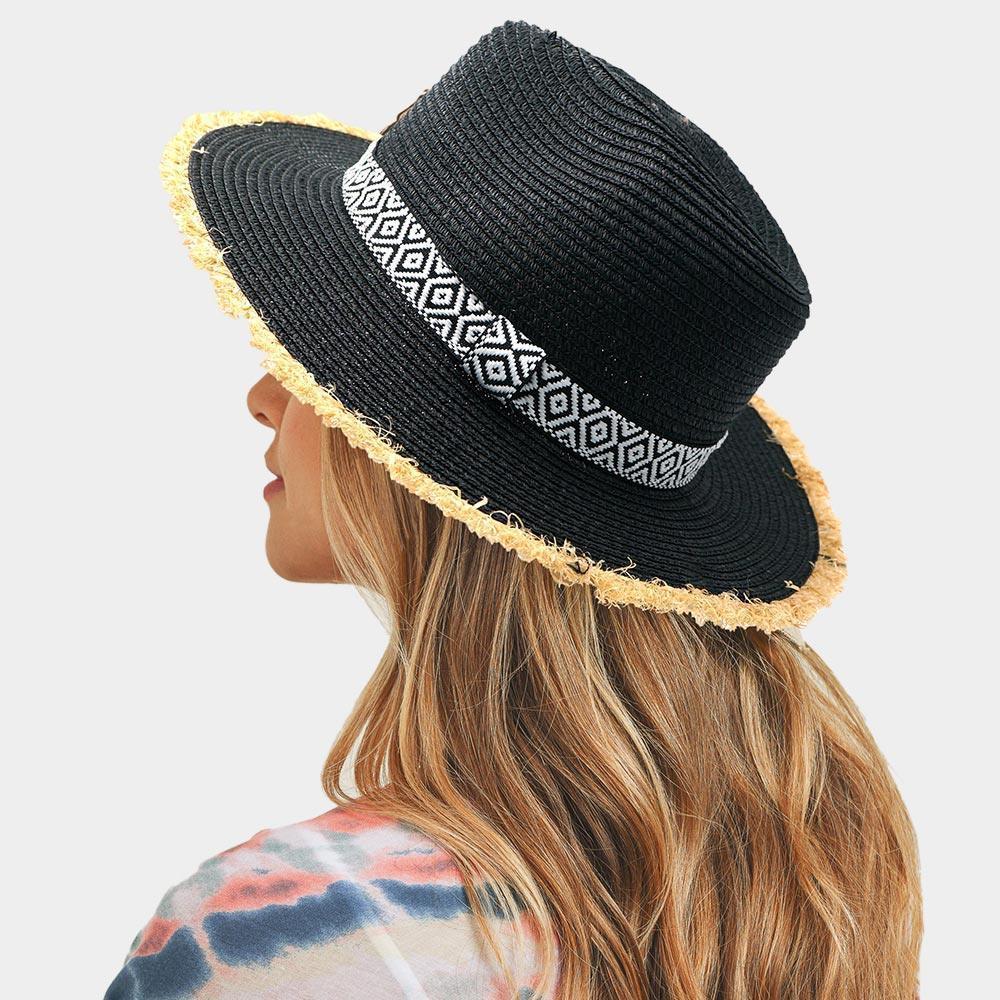 Frayed Trim Aztec Straw Hat - Jewelry Store by Erik Rayo