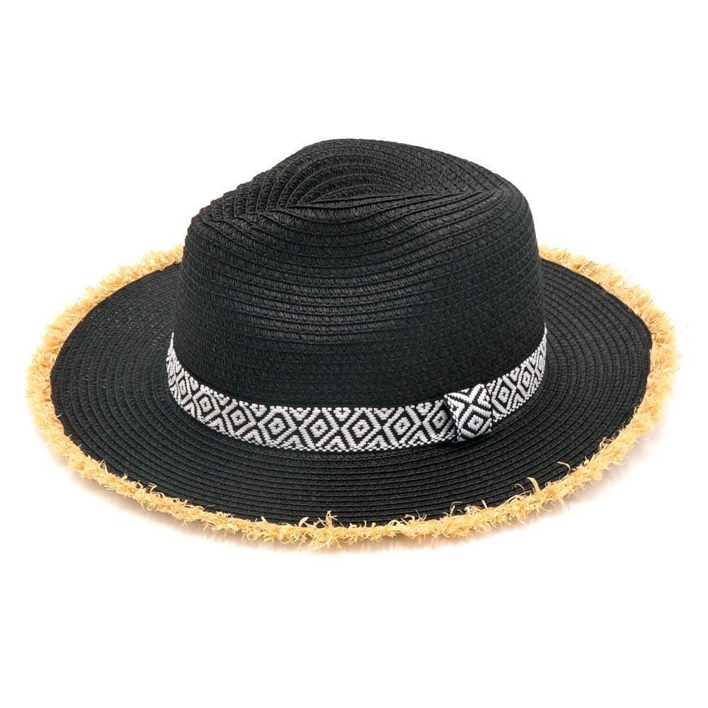 Frayed Trim Aztec Straw Hat - Jewelry Store by Erik Rayo