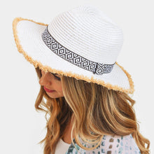 Load image into Gallery viewer, Frayed Trim Aztec Straw Hat
