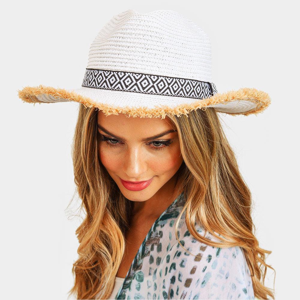 Frayed Trim Aztec Straw Hat - Jewelry Store by Erik Rayo
