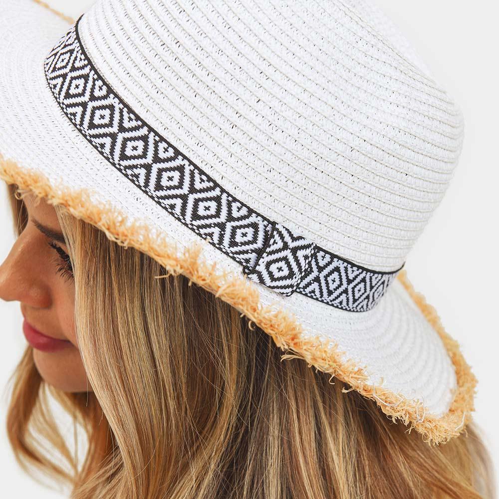 Frayed Trim Aztec Straw Hat - Jewelry Store by Erik Rayo