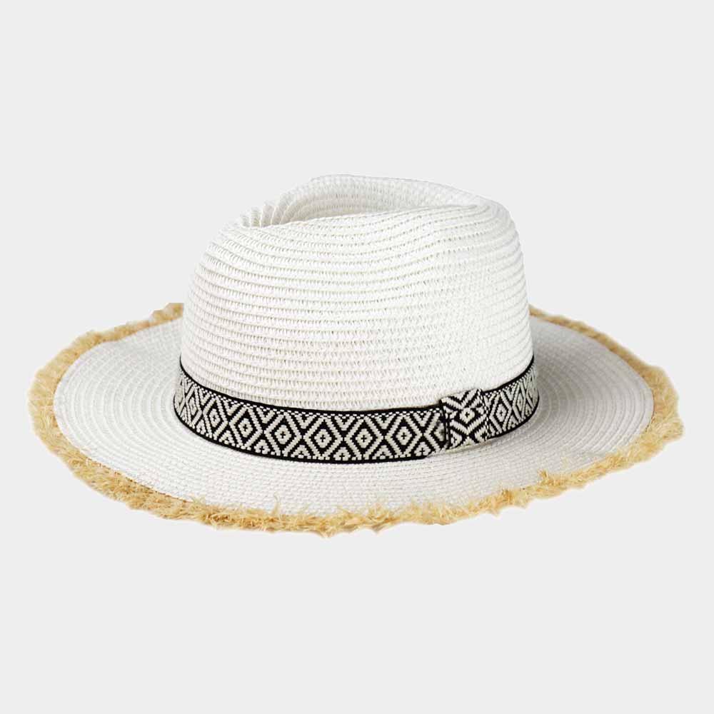 Frayed Trim Aztec Straw Hat - Jewelry Store by Erik Rayo