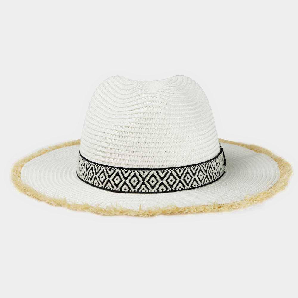 Frayed Trim Aztec Straw Hat - Jewelry Store by Erik Rayo