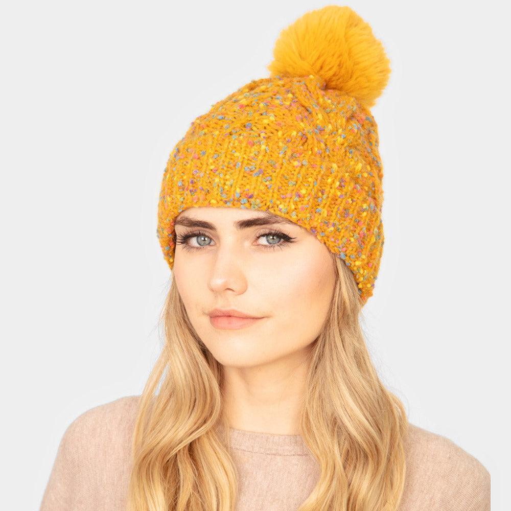 Confetti Cable Knit Pom Pom Beanie Hat - Jewelry Store by Erik Rayo