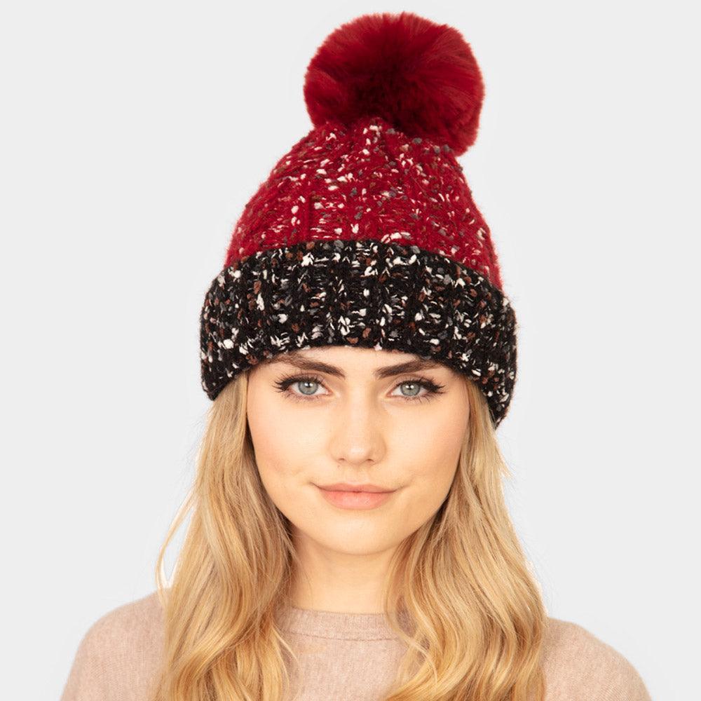 Two Tone Confetti Fleece Pom Pom Beanie Hat - Jewelry Store by Erik Rayo