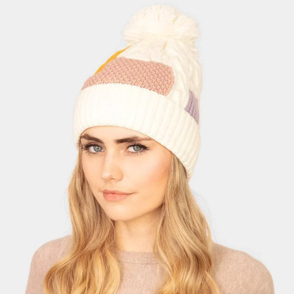 Patch Fleece Pom Pom Beanie Hat - Jewelry Store by Erik Rayo