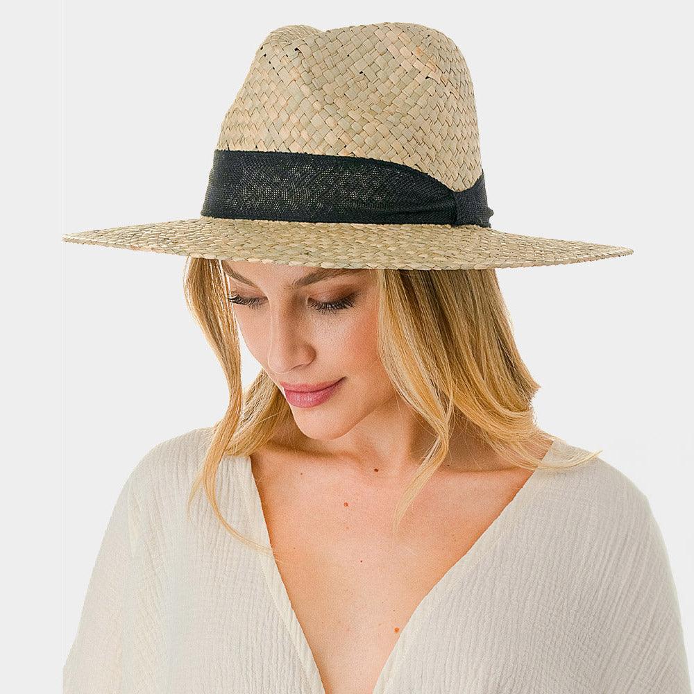 Knot Trim Woven Straw Fedora Hat