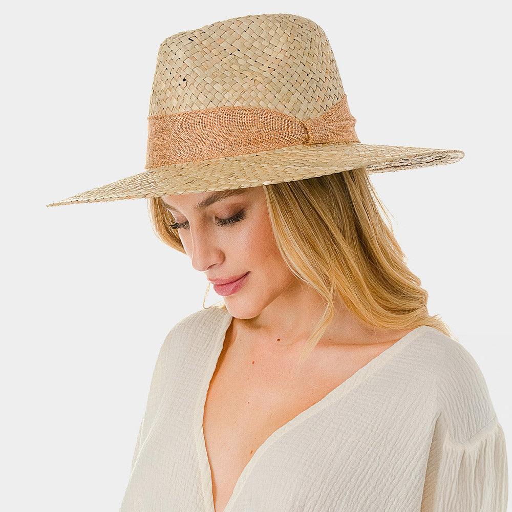 Knot Trim Woven Straw Fedora Hat