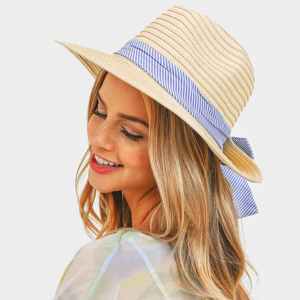 Striped Band Fold Straw Sun Hat - Jewelry Store by Erik Rayo