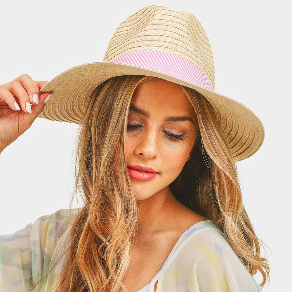 Striped Band Fold Straw Sun Hat - Jewelry Store by Erik Rayo