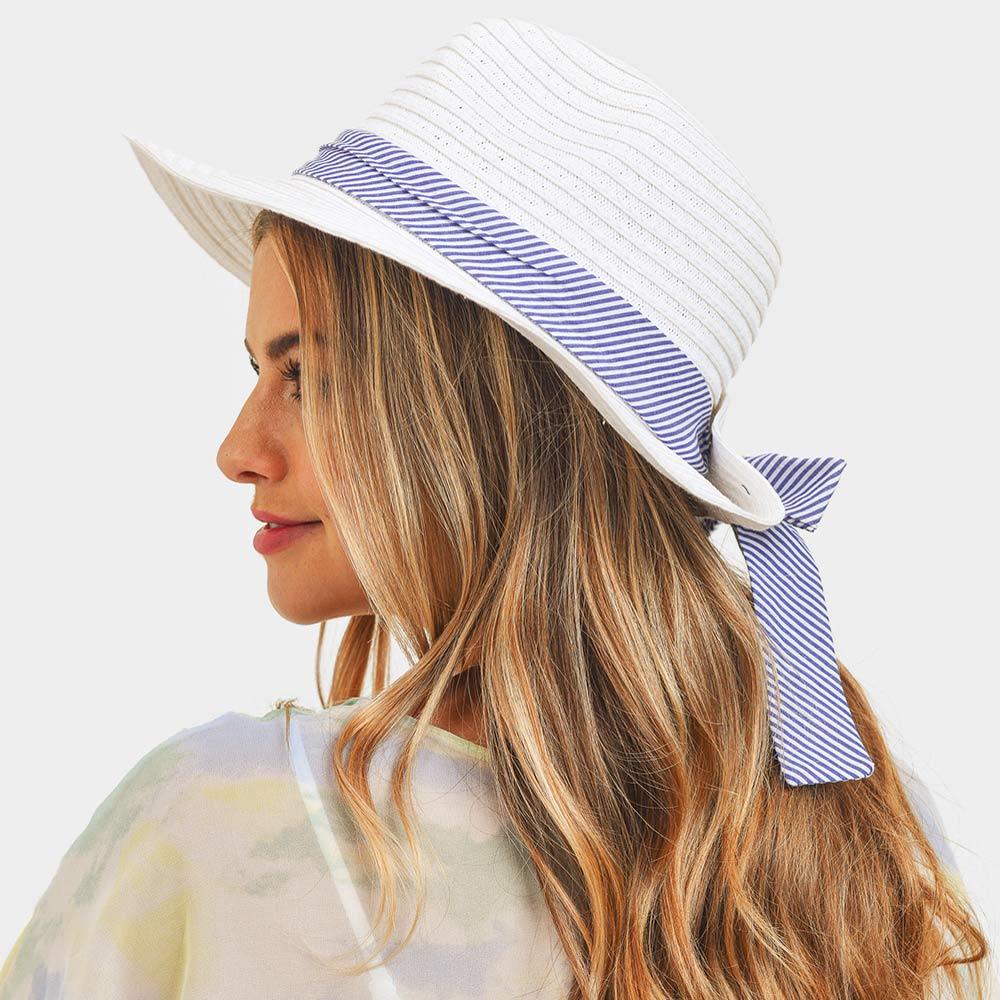 Striped Band Fold Straw Sun Hat