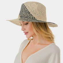 Load image into Gallery viewer, Two Tone Woven Straw Fedora Hat
