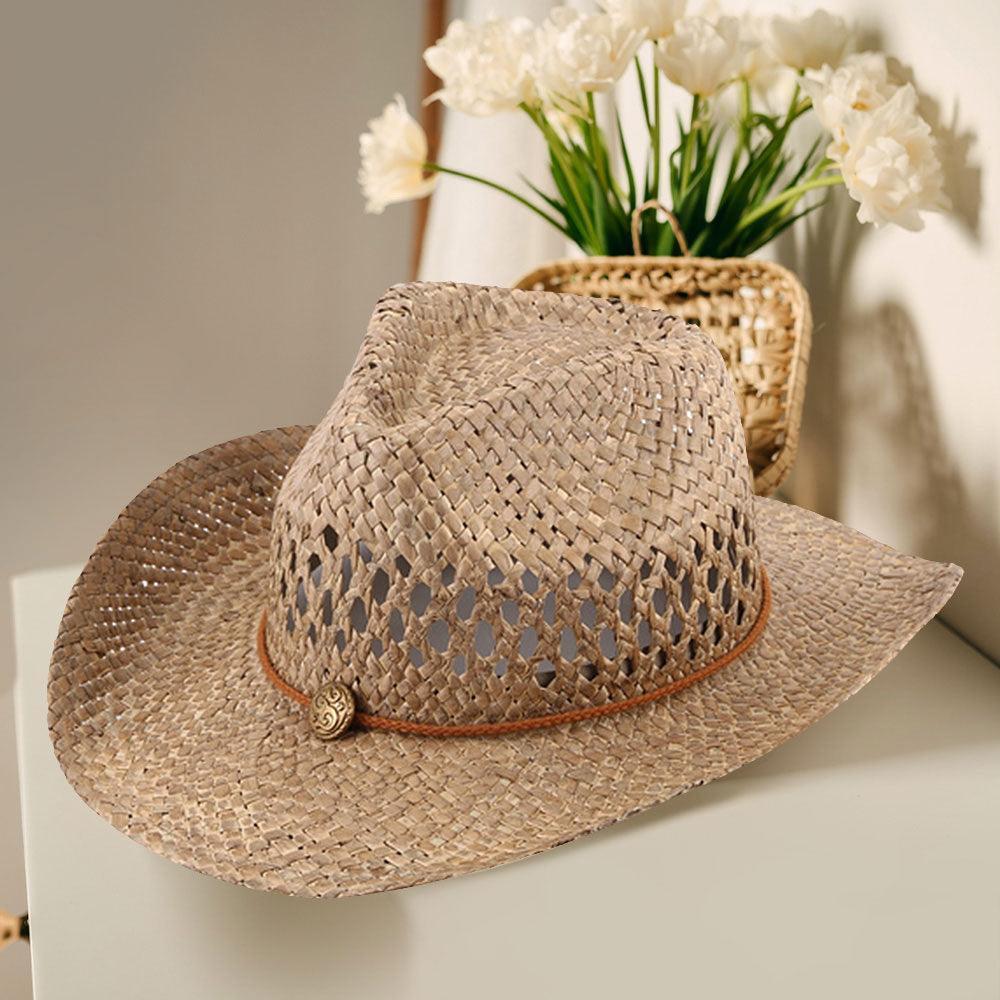 Band Detailed Open Weave Panama Cowboy Straw Hat - Jewelry Store by Erik Rayo
