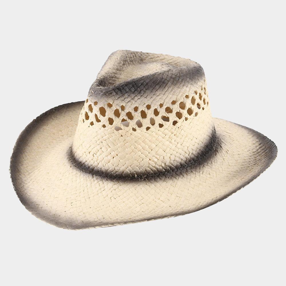 Edge Gradation Pointed Open Weave Panama Cowboy Straw Hat - Jewelry Store by Erik Rayo