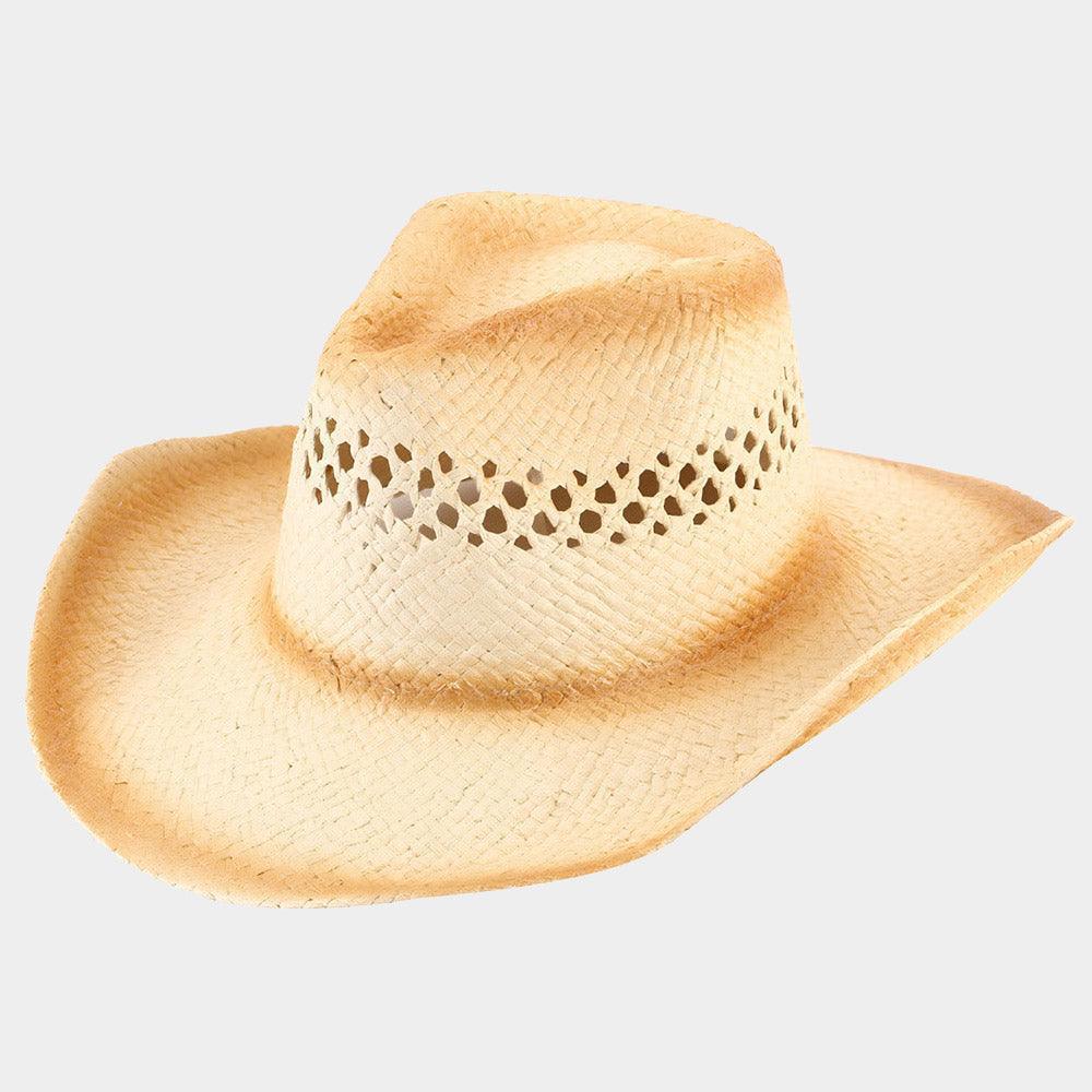 Edge Gradation Pointed Open Weave Panama Cowboy Straw Hat - Jewelry Store by Erik Rayo