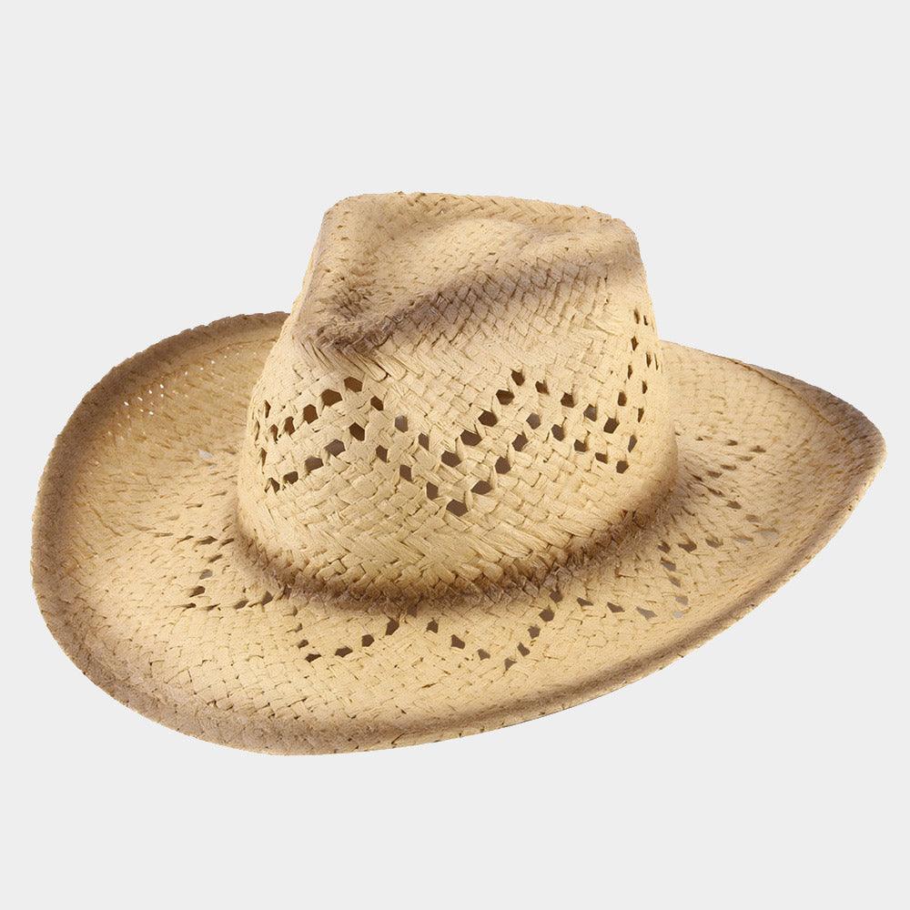 Edge Gradation Pointed Open Weave Panama Cowboy Straw Hat - Jewelry Store by Erik Rayo