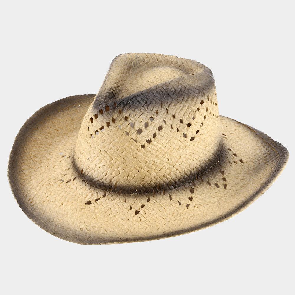 Edge Gradation Pointed Open Weave Panama Cowboy Straw Hat - Jewelry Store by Erik Rayo