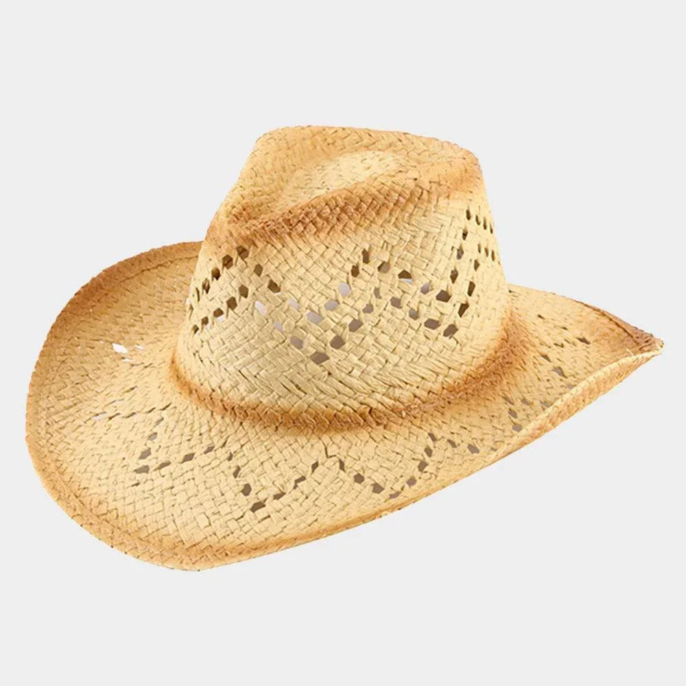 Edge Gradation Pointed Open Weave Panama Cowboy Straw Hat - Jewelry Store by Erik Rayo