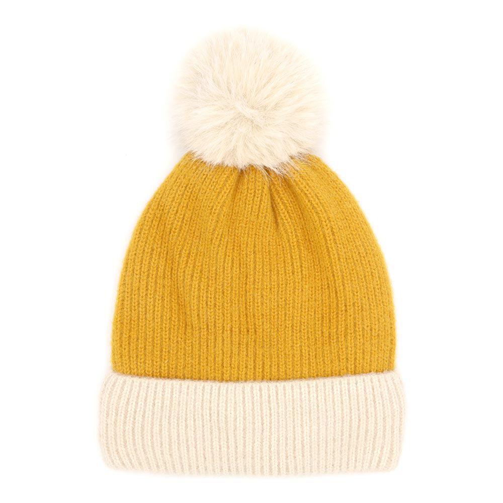 Two Tone Knit Pompom Beanie Hat - Jewelry Store by Erik Rayo