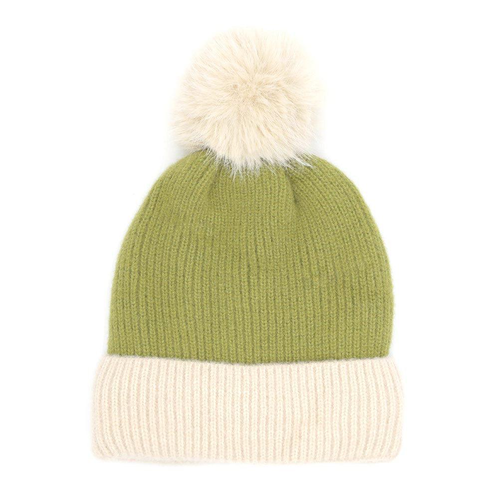 Two Tone Knit Pompom Beanie Hat - Jewelry Store by Erik Rayo