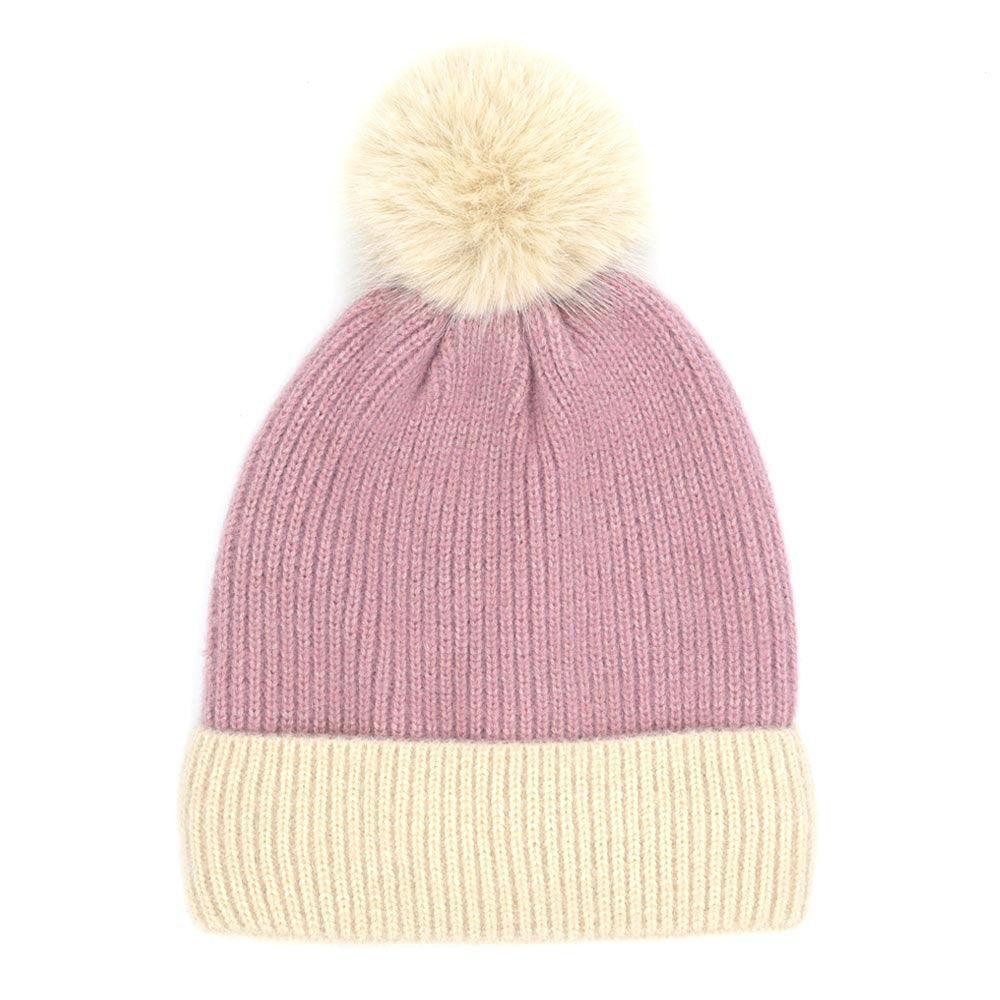 Two Tone Knit Pompom Beanie Hat - Jewelry Store by Erik Rayo