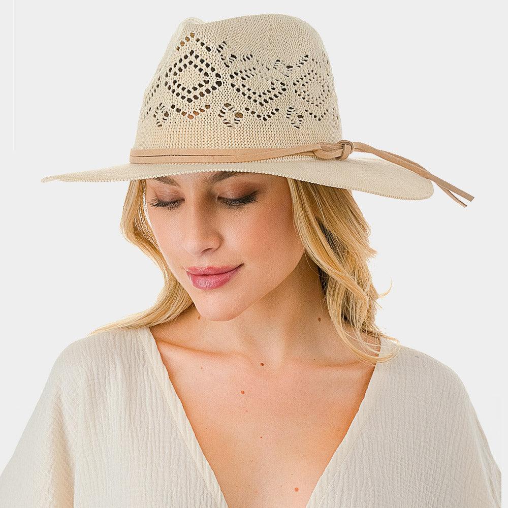 Faux Leather Trim Cut Out Detail Woven Hat - Jewelry Store by Erik Rayo