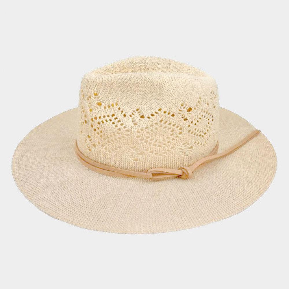 Faux Leather Trim Cut Out Detail Woven Hat - Jewelry Store by Erik Rayo