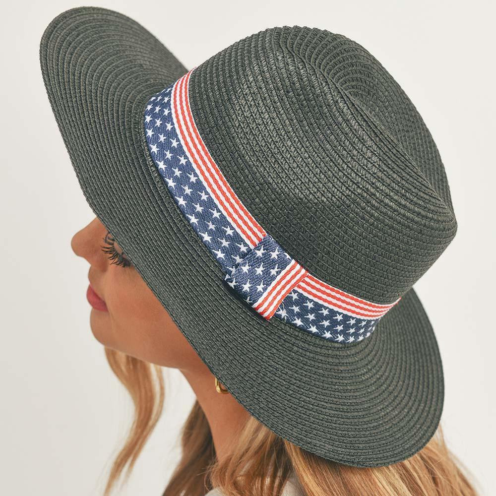 American USA Flag Band Panama Straw Sun Hat - Jewelry Store by Erik Rayo