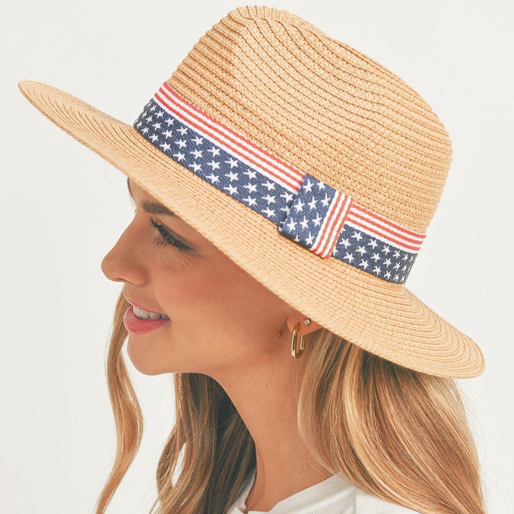 American USA Flag Band Panama Straw Sun Hat - Jewelry Store by Erik Rayo