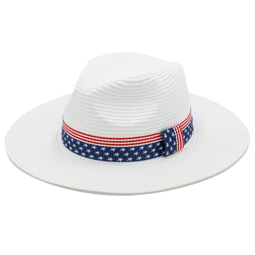 American USA Flag Band Panama Straw Sun Hat - Jewelry Store by Erik Rayo