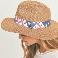 Load image into Gallery viewer, American USA Flag Band Panama Straw Sun Hat
