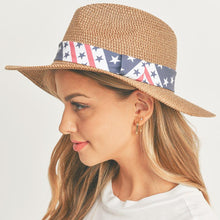 Load image into Gallery viewer, American USA Flag Band Panama Straw Sun Hat
