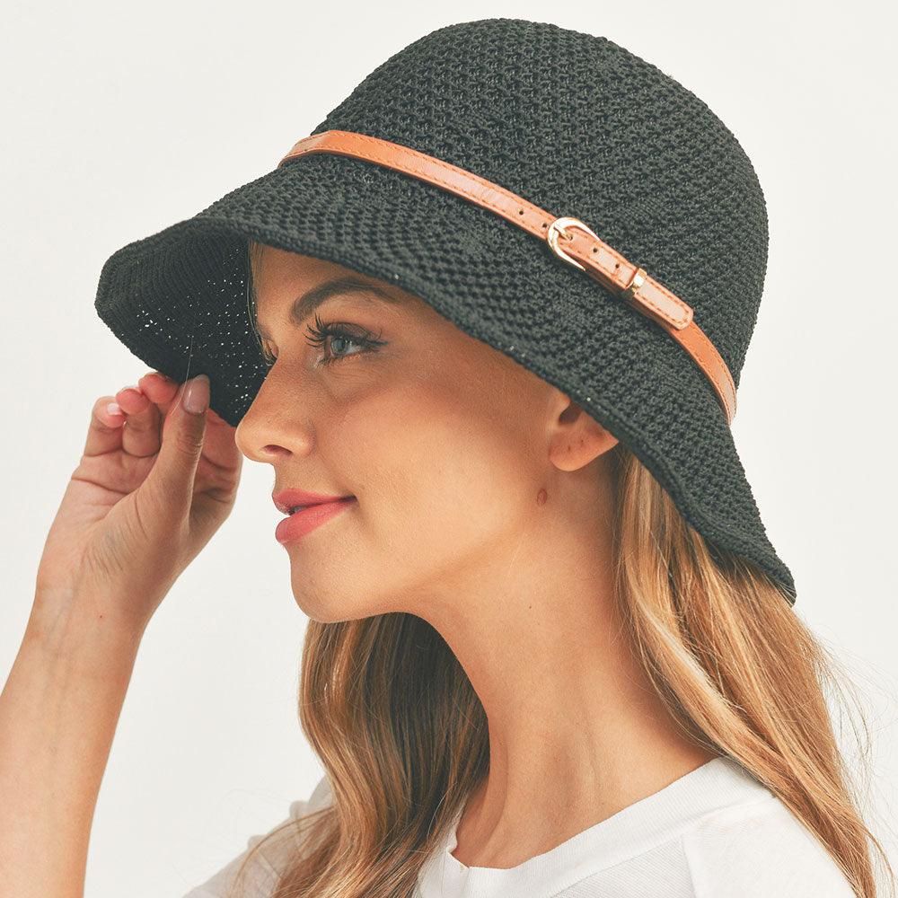 Faux Leather Band Sun Hat