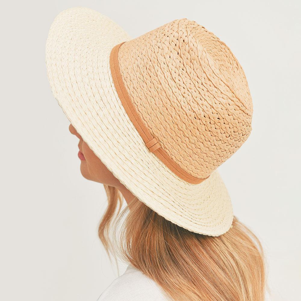 Faux Suede Double Band Two Tone Straw Sun Hat - Jewelry Store by Erik Rayo