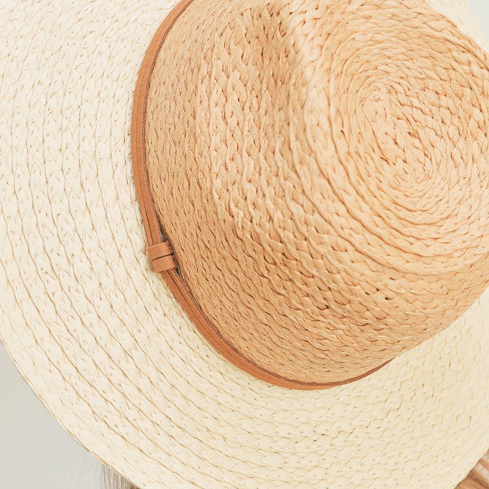 Faux Suede Double Band Two Tone Straw Sun Hat - Jewelry Store by Erik Rayo