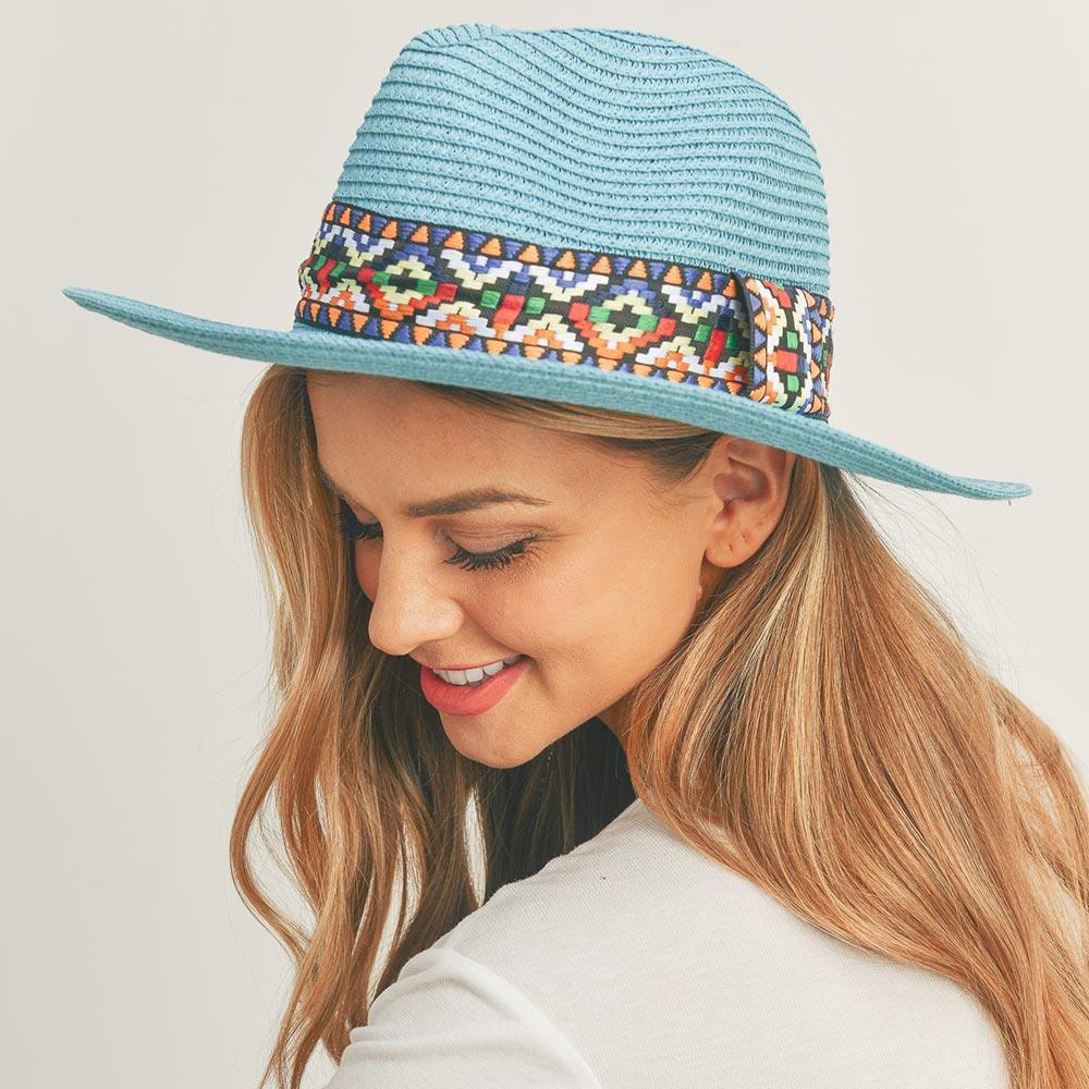 Aztec Band Straw Panama Sun Hat - Jewelry Store by Erik Rayo