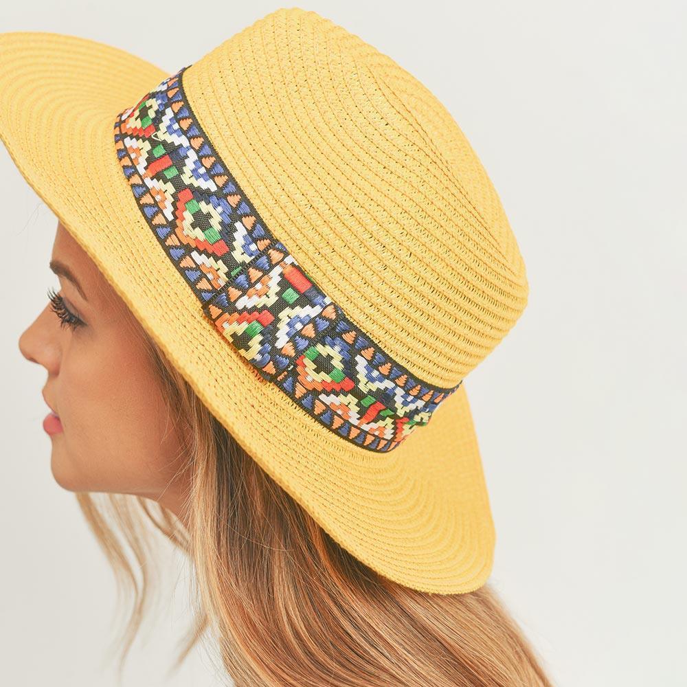 Aztec Band Straw Panama Sun Hat - Jewelry Store by Erik Rayo