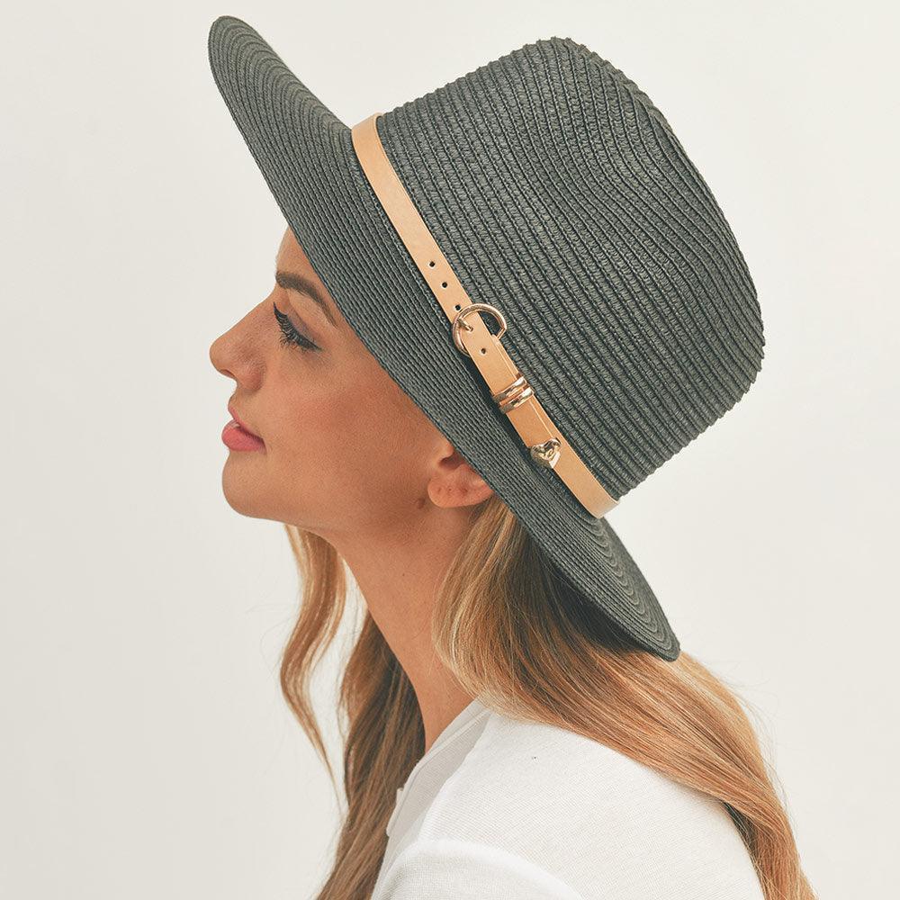 Faux Leather Band Straw Panama Sun Hat - Jewelry Store by Erik Rayo