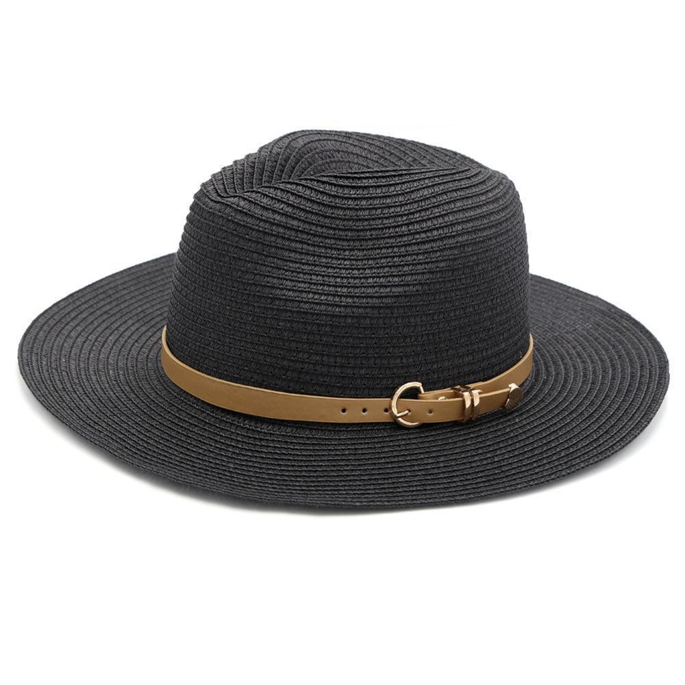 Faux Leather Band Straw Panama Sun Hat - Jewelry Store by Erik Rayo