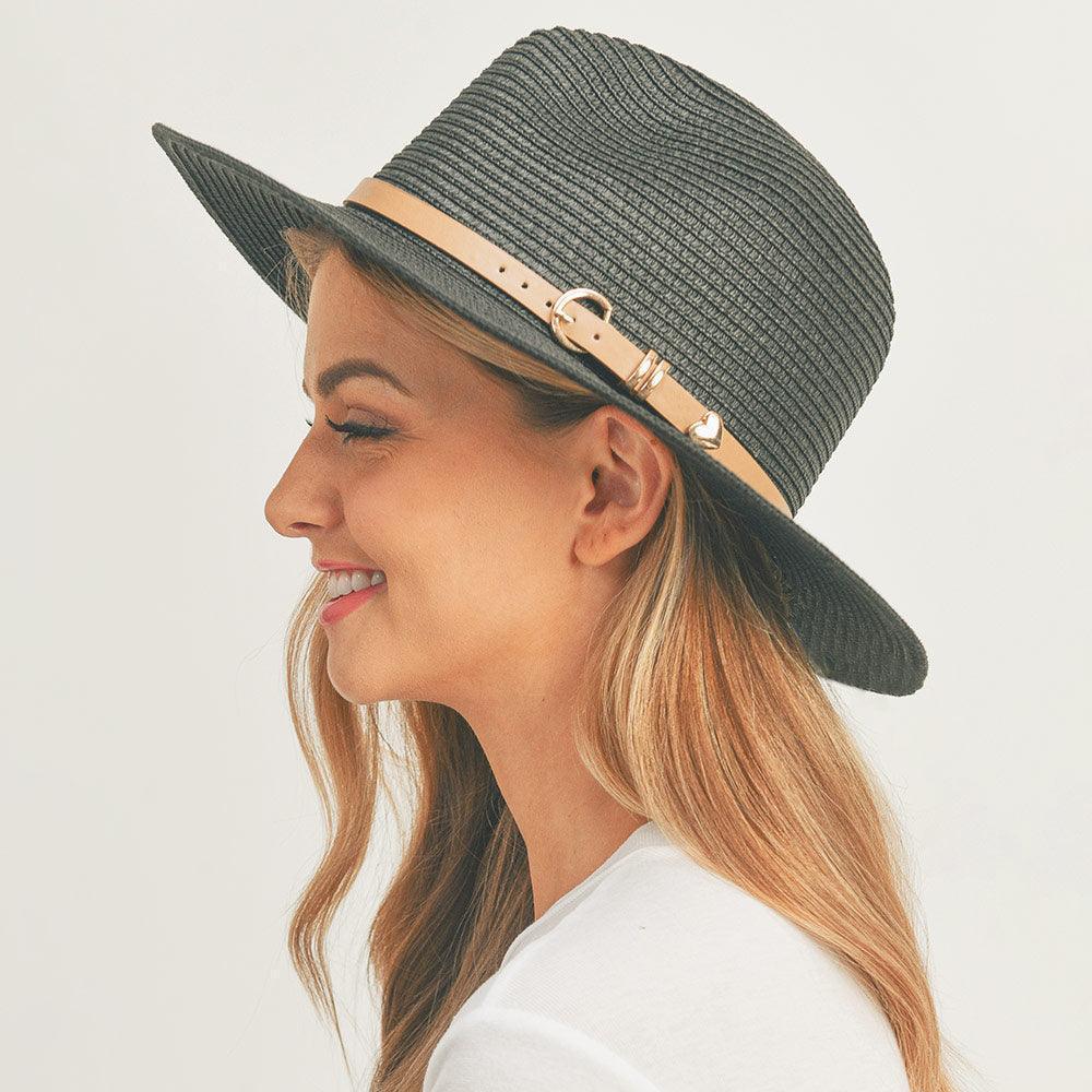 Faux Leather Band Straw Panama Sun Hat - Jewelry Store by Erik Rayo