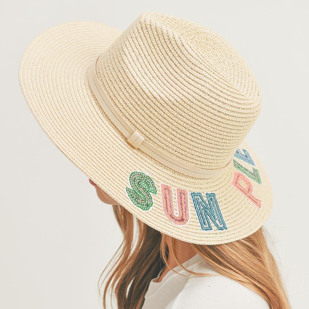 Sun Please Sequin Message Straw Panama Sun Hat - Jewelry Store by Erik Rayo