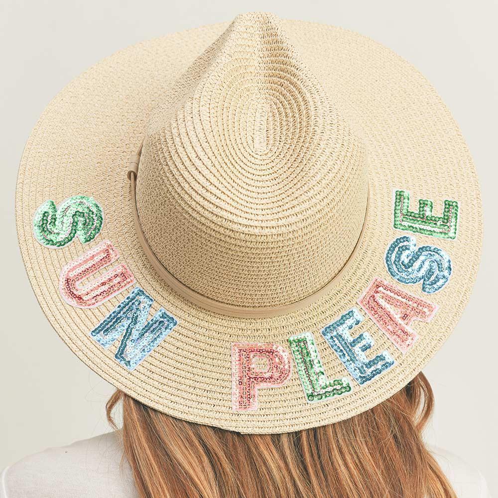 Sun Please Sequin Message Straw Panama Sun Hat - Jewelry Store by Erik Rayo