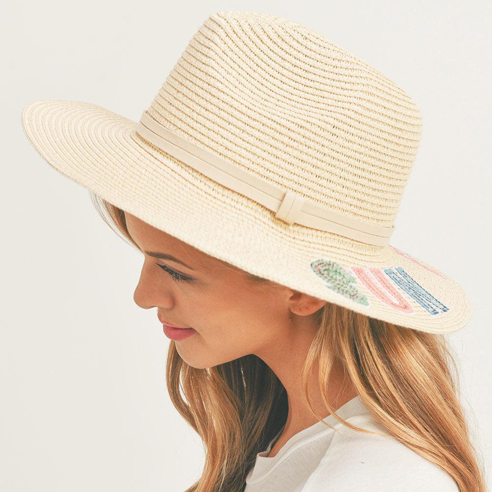 Sun Please Sequin Message Straw Panama Sun Hat - Jewelry Store by Erik Rayo