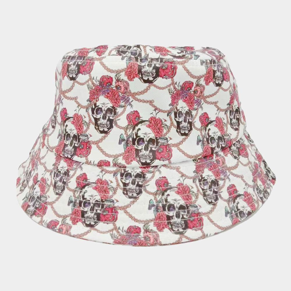Flower Skull Patterned Bucket Hat - Jewelry Store by Erik Rayo